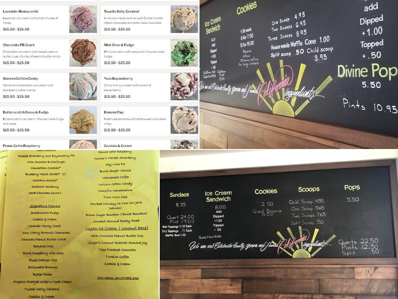 Ginger's Divine Ice Creams Menu