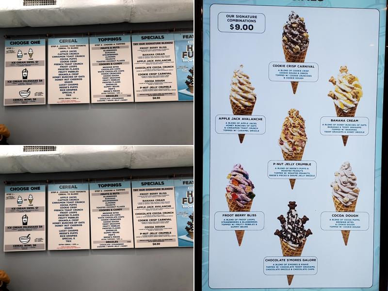 Milk & Cream Cereal Bar Menu