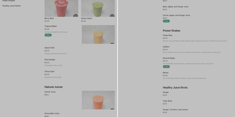 Unwind juice bar Menu