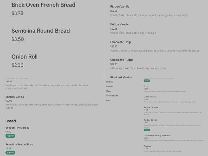Amici Bakery Menu