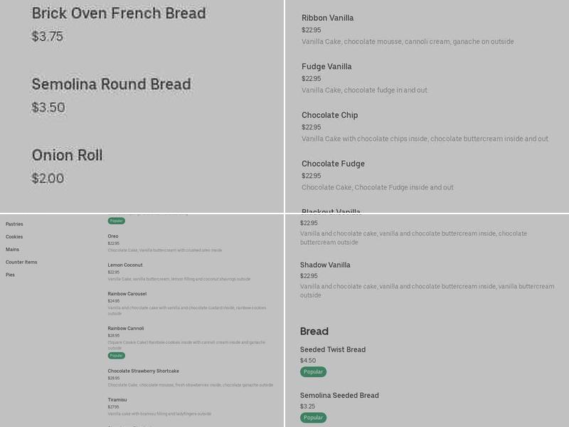 Amici Bakery Menu