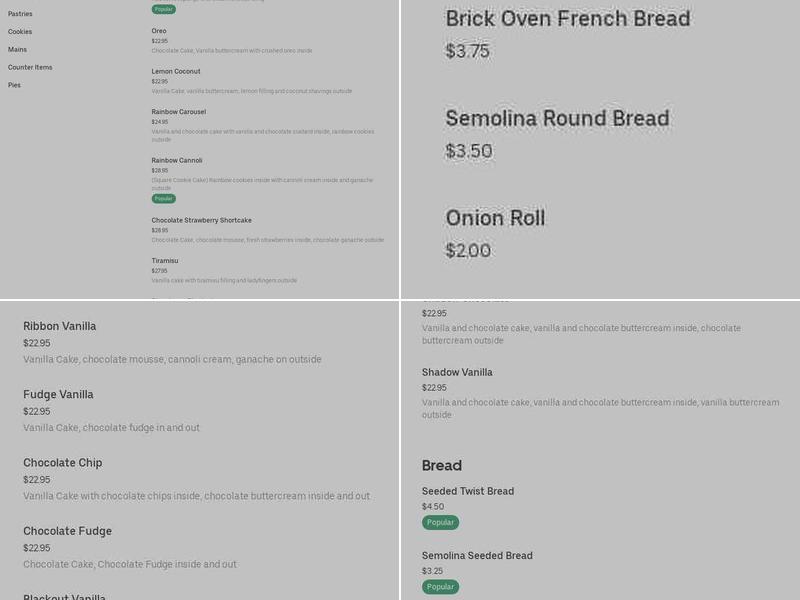 Amici Bakery Menu