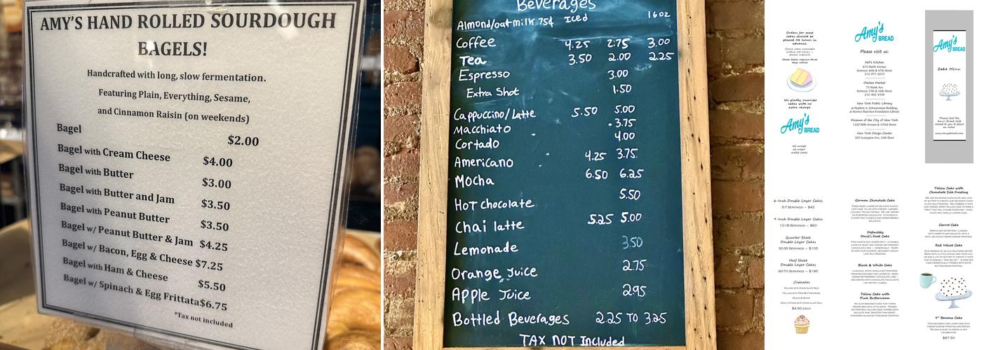 Amy's Bread Menu