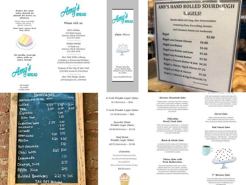 Amy's Bread Menu