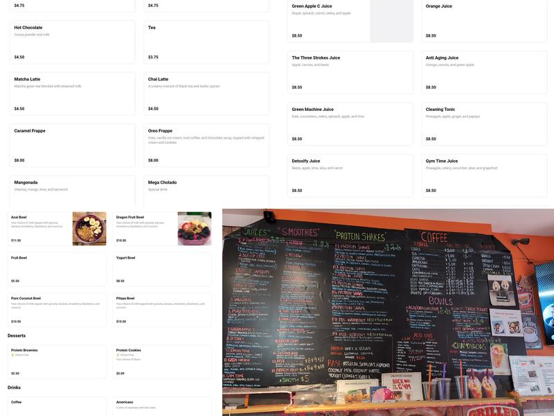 A.O. NATURAL JUICE BAR CAFE Menu