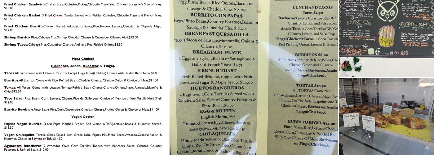 Miracle Bakery Menu