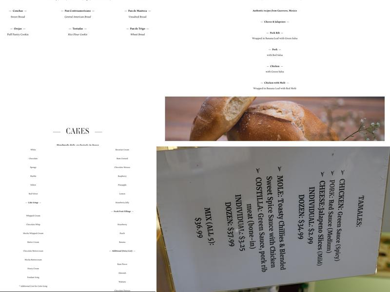 Jazmin's Bakery Menu