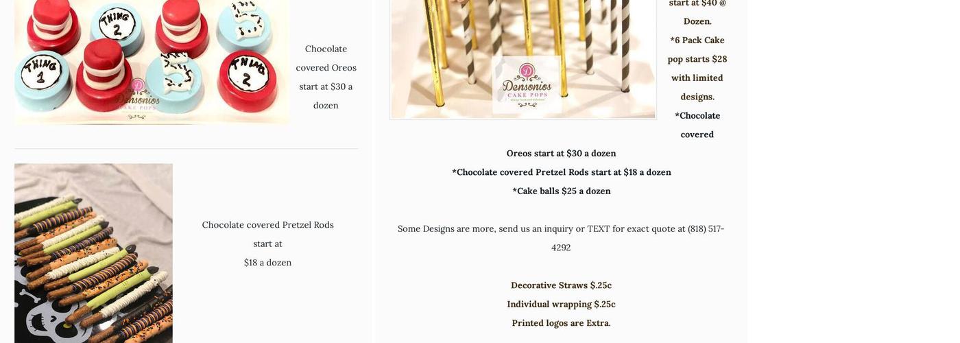 Densonios Cake Pops Menu
