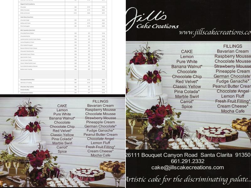 Jill's Cake Creations Menu