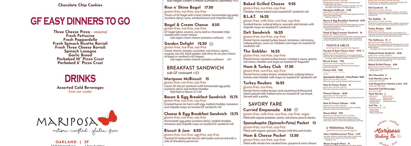 Mariposa Baking Company Menu