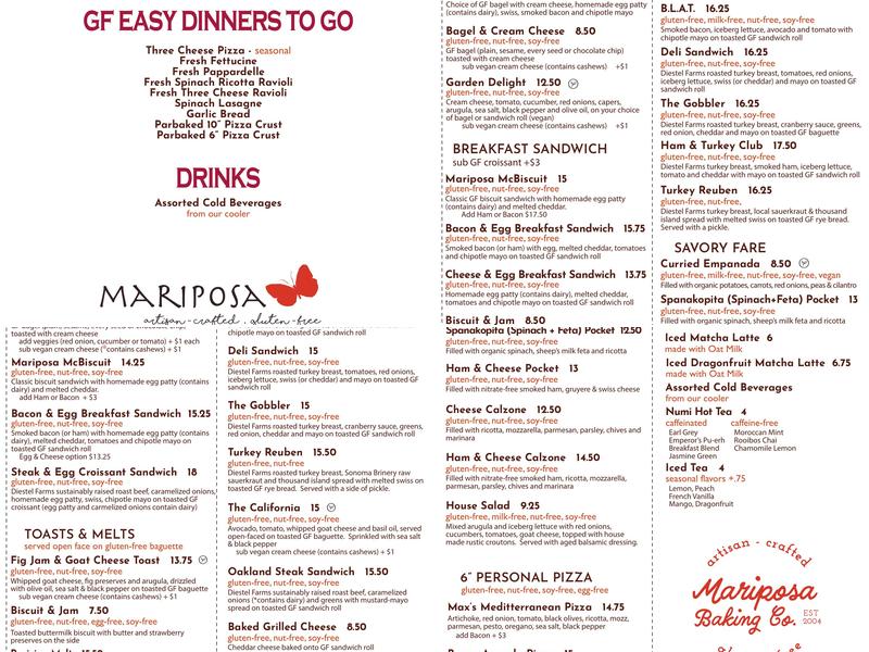 Mariposa Baking Company Menu