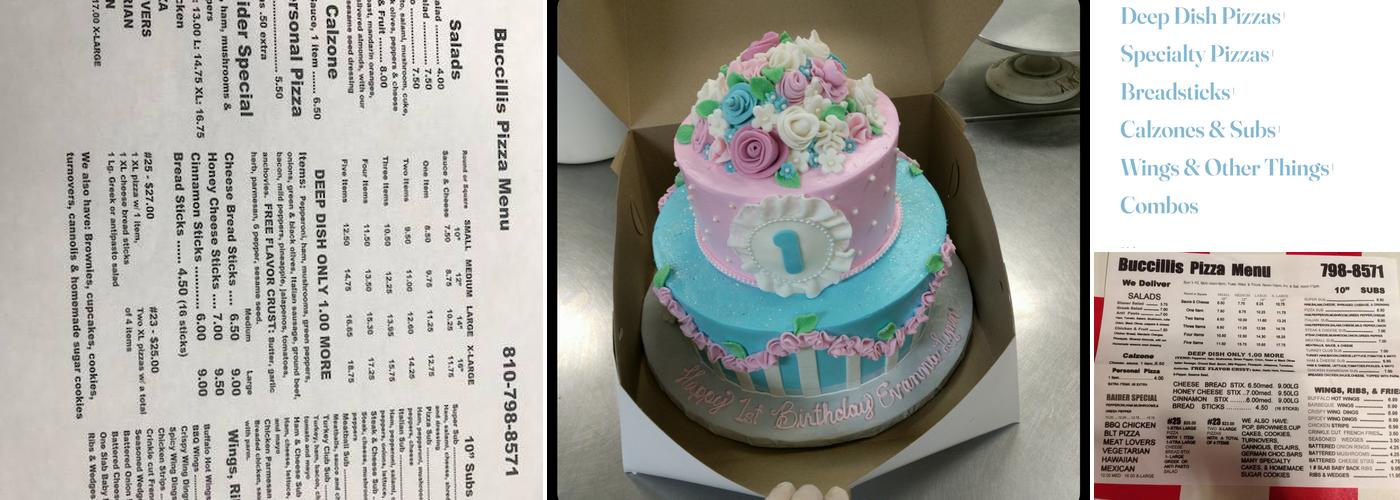 Buccilli's Cakes and Pizza Menu