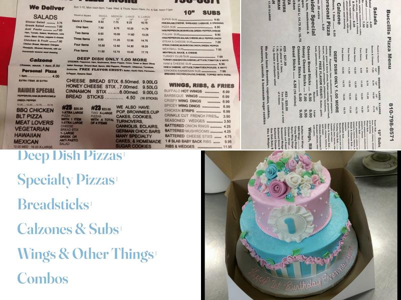 Buccilli's Cakes and Pizza Menu