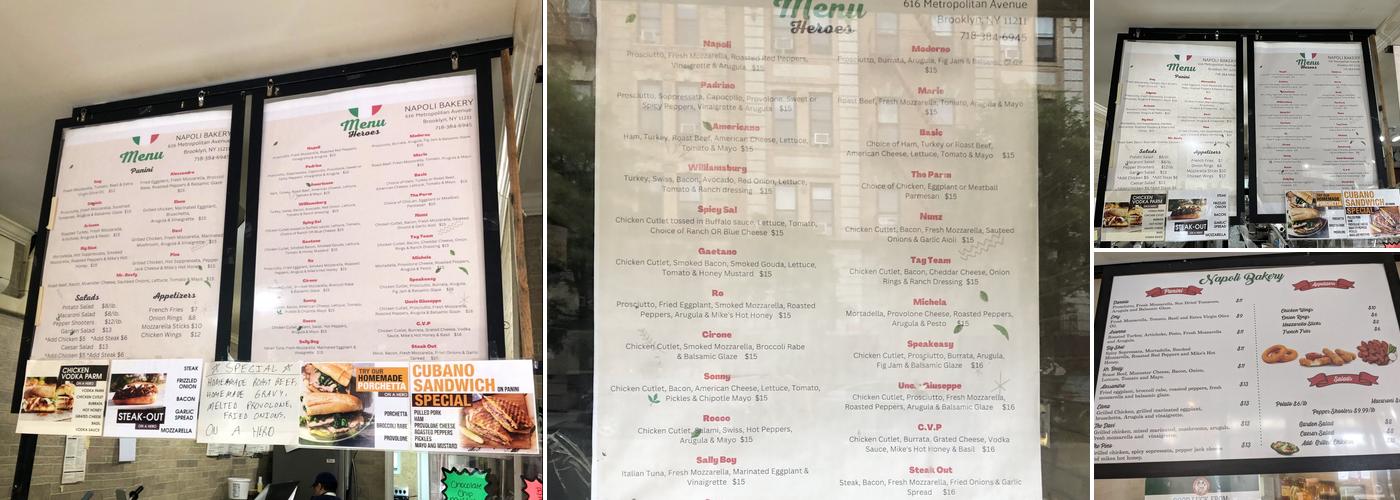 Napoli Bakery Menu