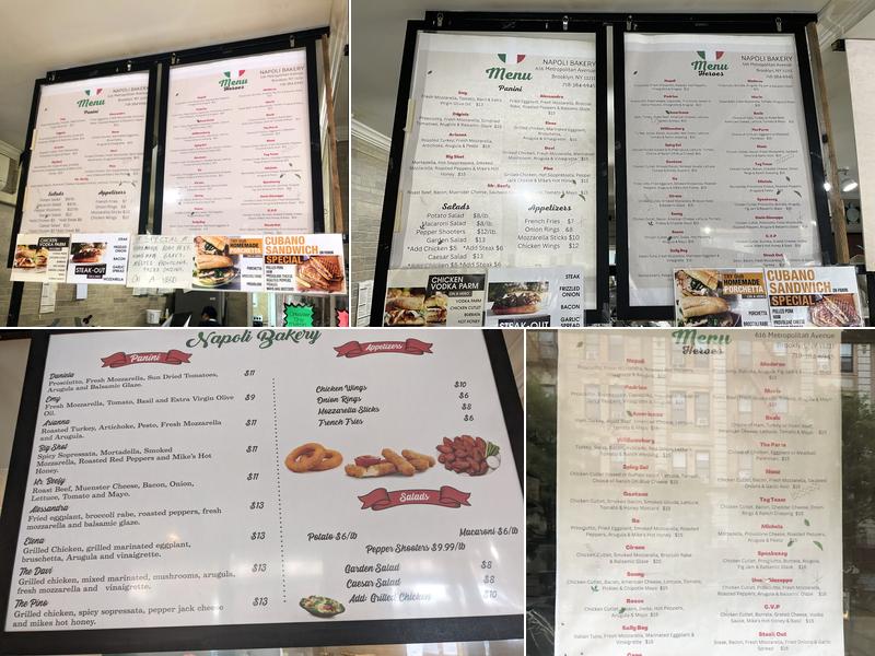 Napoli Bakery Menu