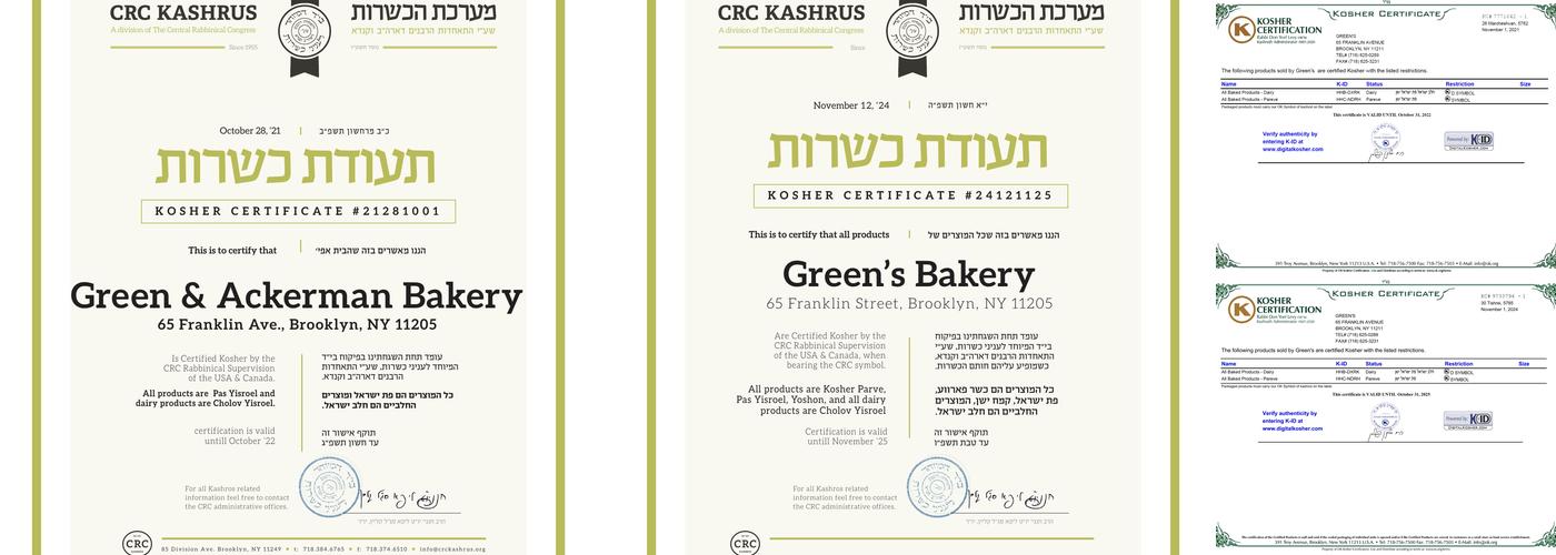 Green's Bakery Menu