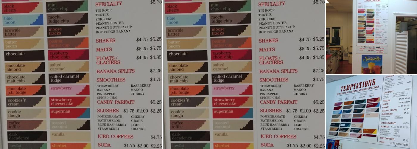 Temptations Menu