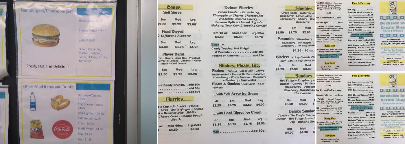 Millers Dockside Ice Cream Menu