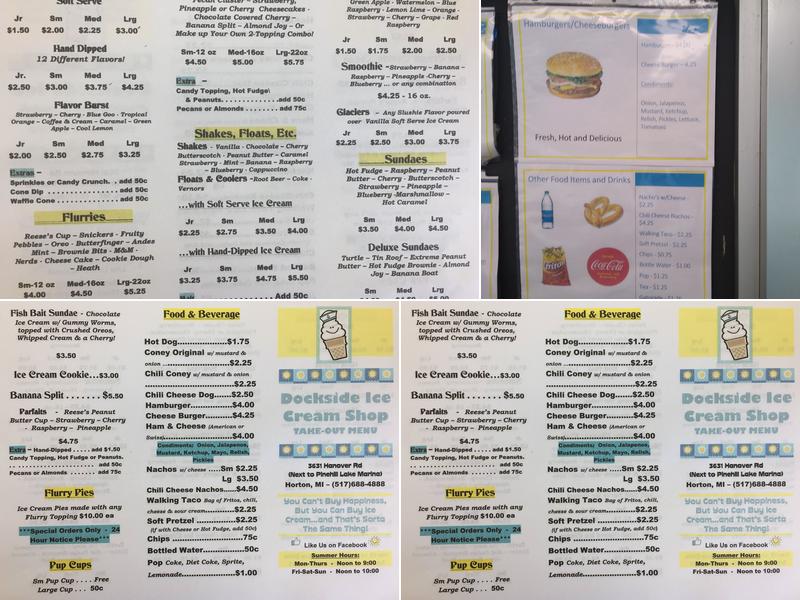 Millers Dockside Ice Cream Menu