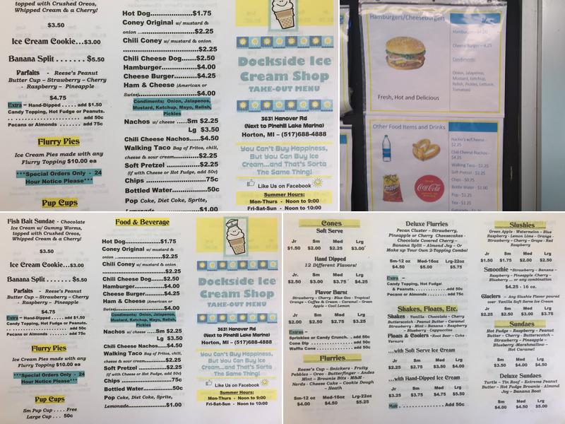 Millers Dockside Ice Cream Menu