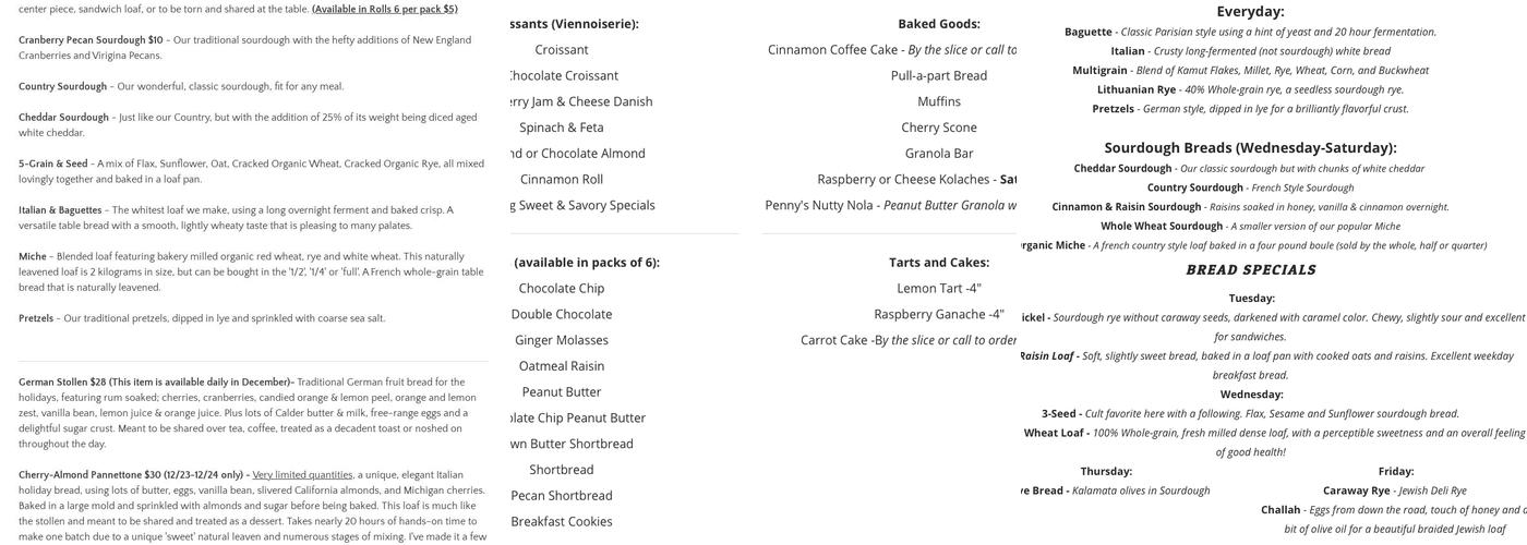Tecumseh Bread & Pastry Menu