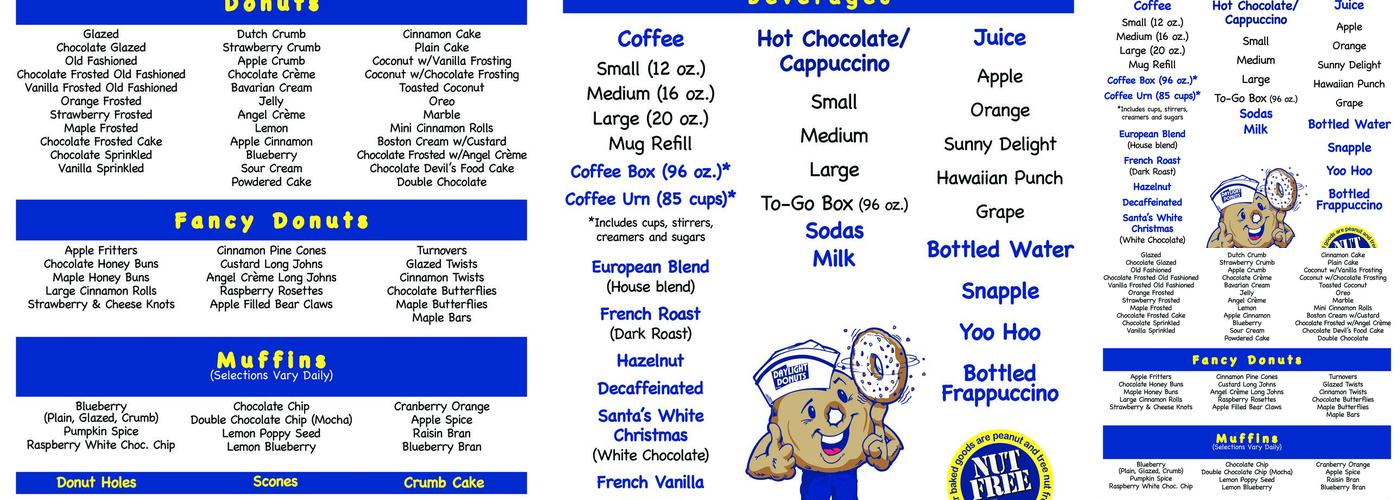 Daylight Donuts Menu