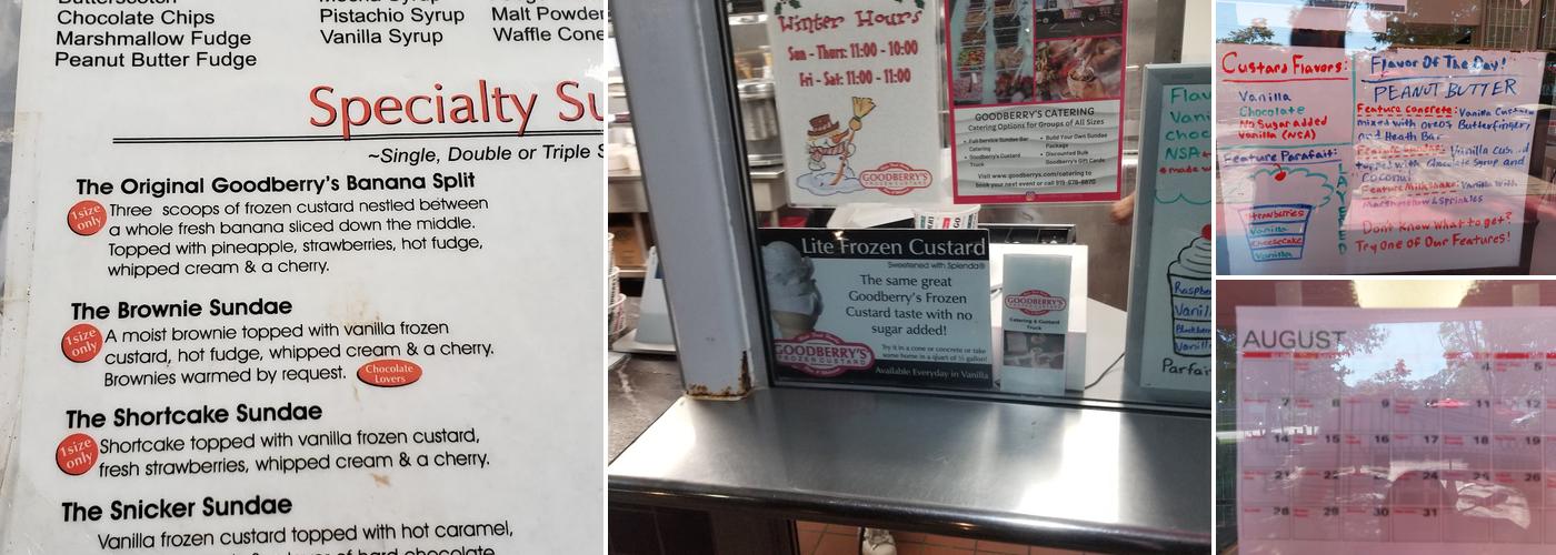 Goodberry's Frozen Custard Menu