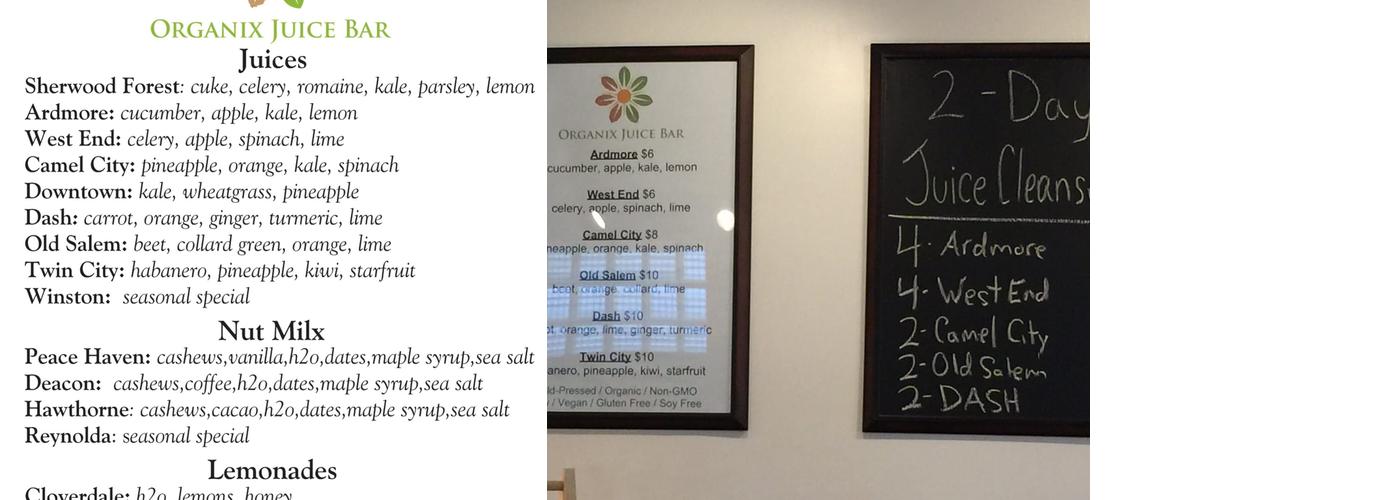 Organix Juice Bar Menu