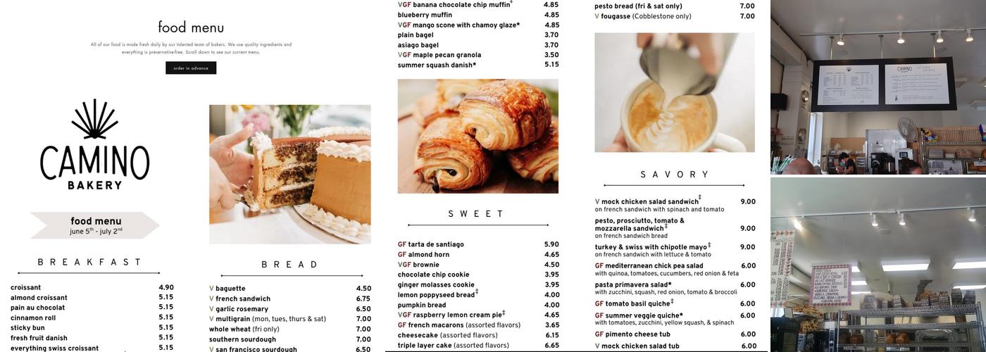 Camino Bakery - Brookstown Menu