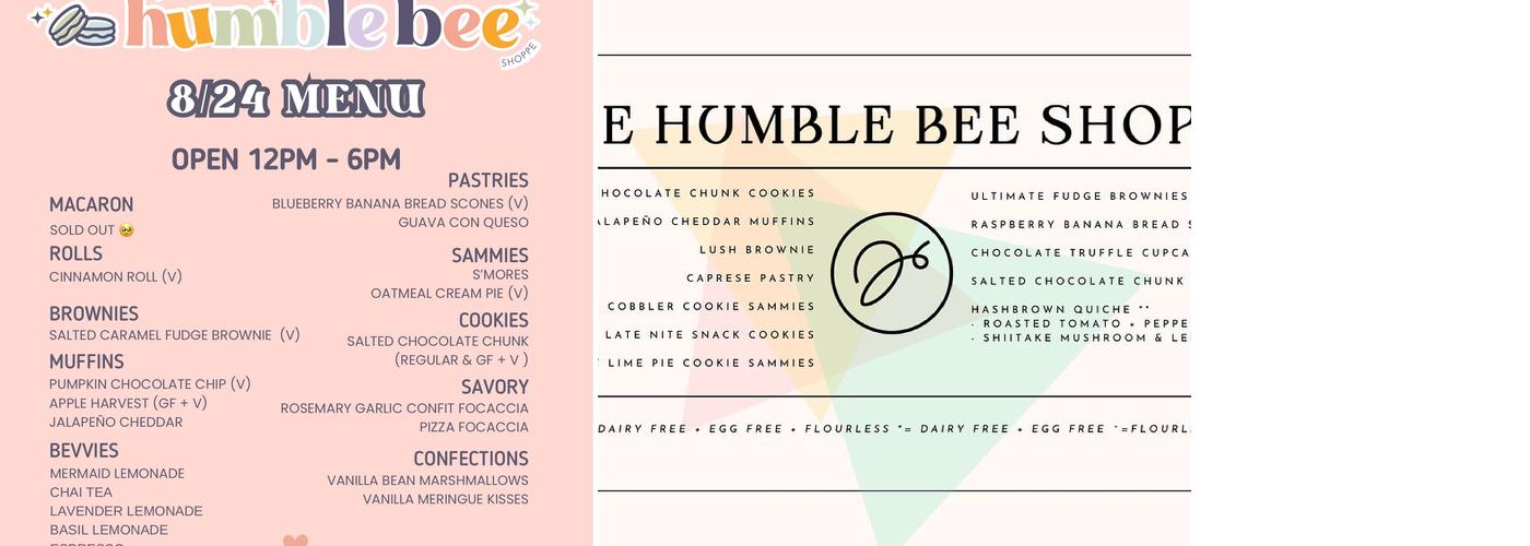 The Humble Bee Shoppe Menu