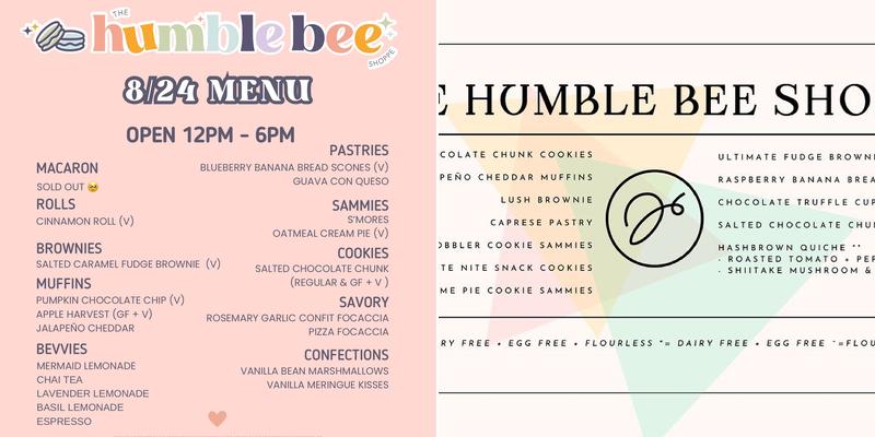 The Humble Bee Shoppe Menu