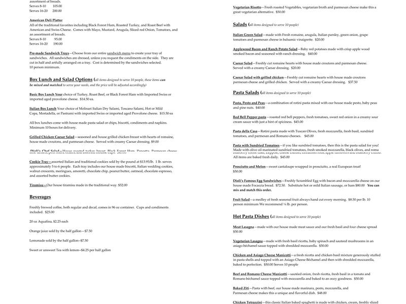 Dioli's Italian Market Menu