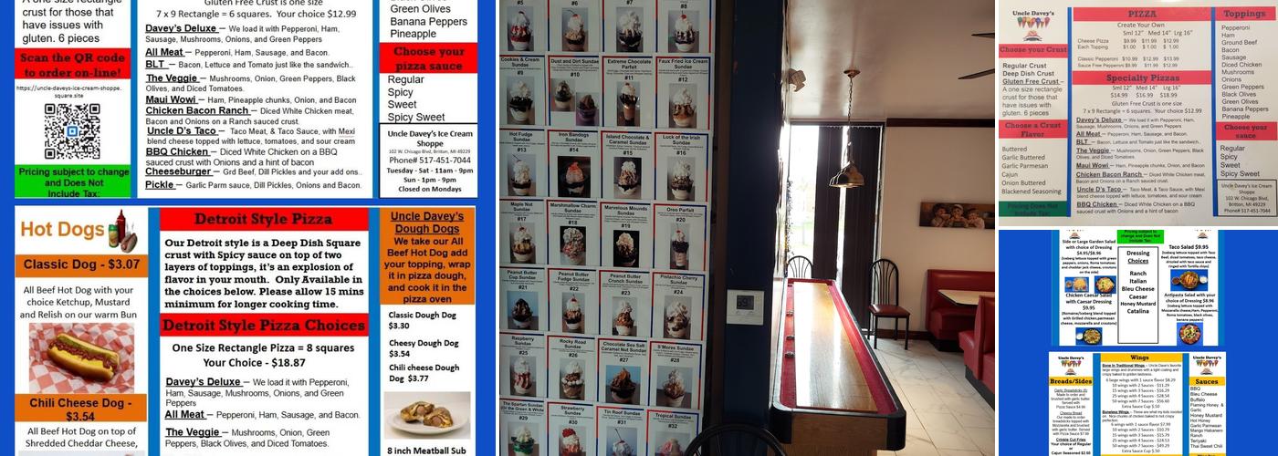 Uncle Davey's Ice Cream Shoppe Menu