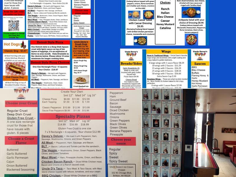 Uncle Davey's Ice Cream Shoppe Menu
