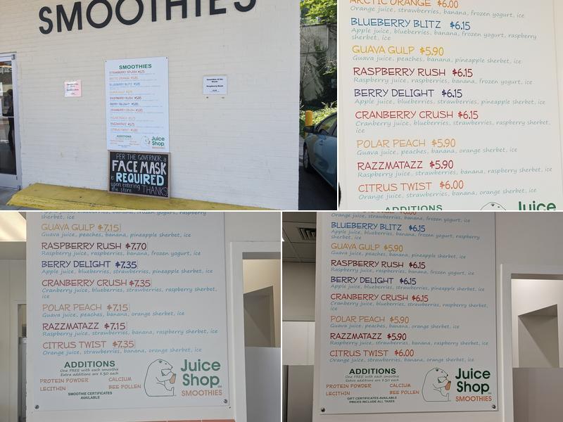 Juice Shop Smoothies, Inc Winston-Salem Menu