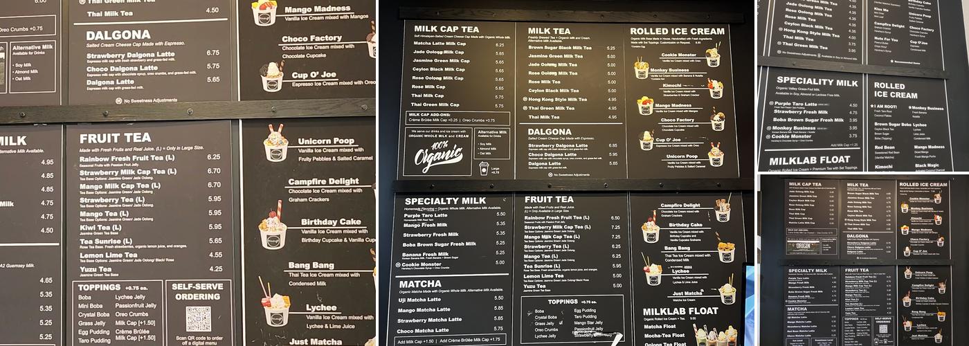 MILKLAB Menu