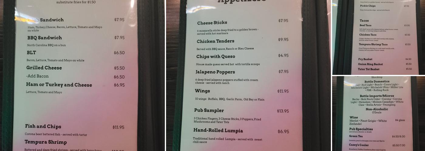 Casey's Pub Menu