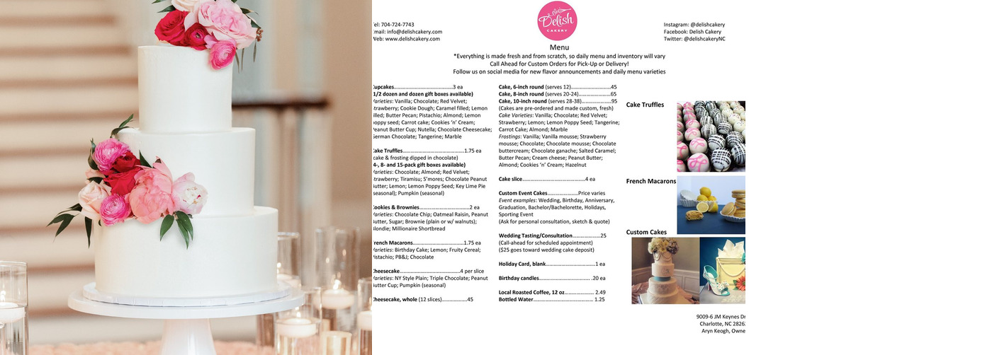 Delish Cakery Menu