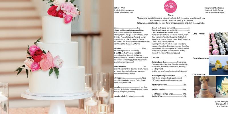 Delish Cakery Menu