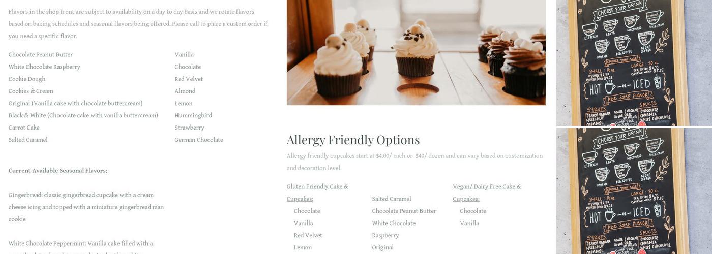 Sweet Cakes Bakery Menu