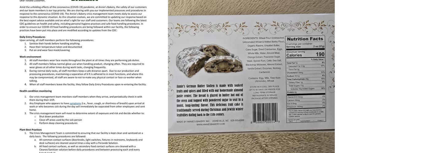 Annie's Bakery Inc. Menu