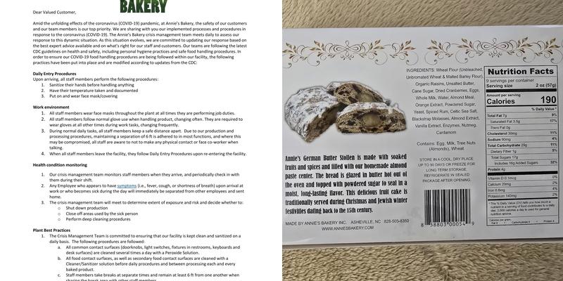 Annie's Bakery Inc. Menu