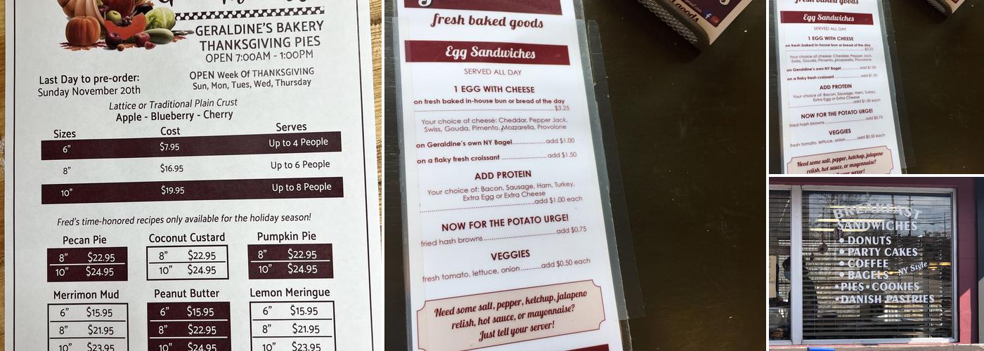 Geraldine's Bakery Menu