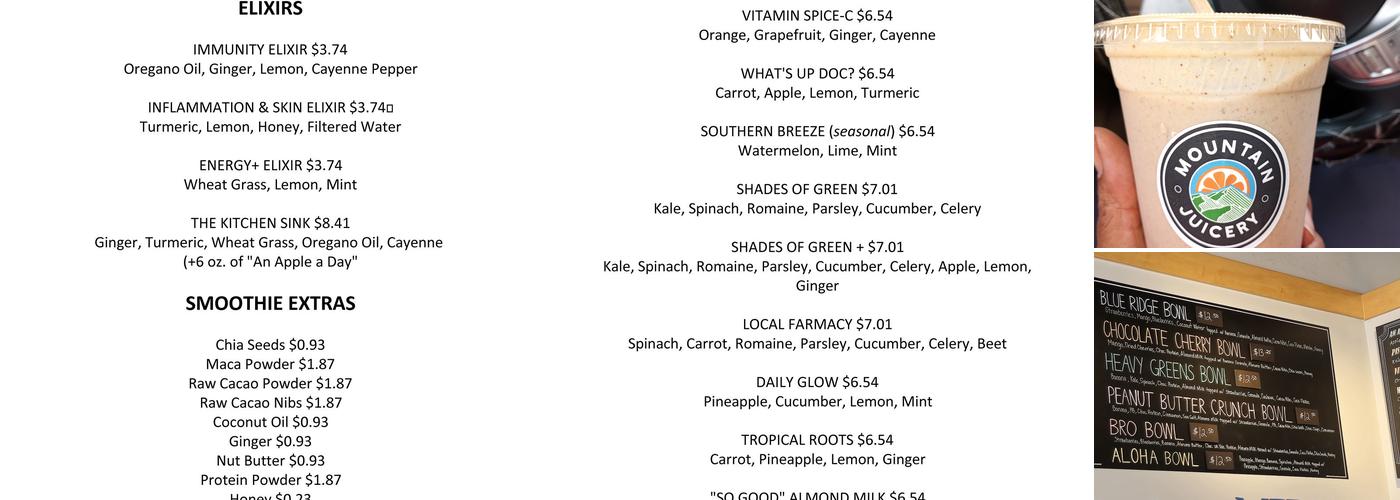 Mountain Juicery Menu