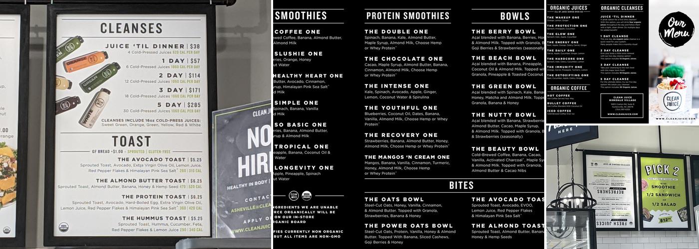 Clean Juice Menu