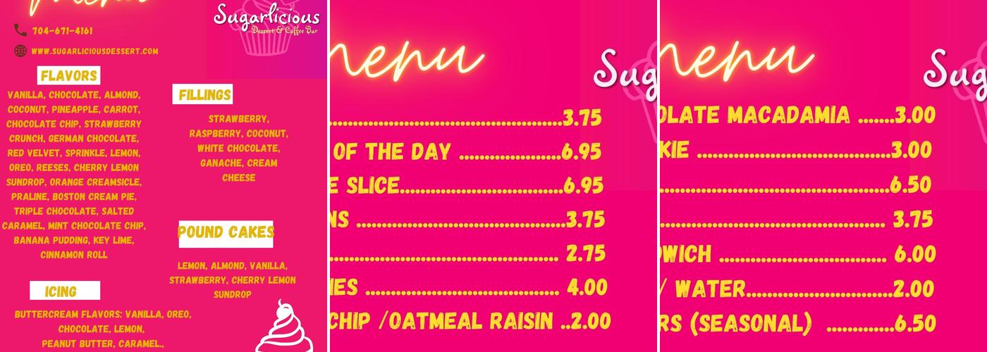 Sugarlicious Bakery Menu