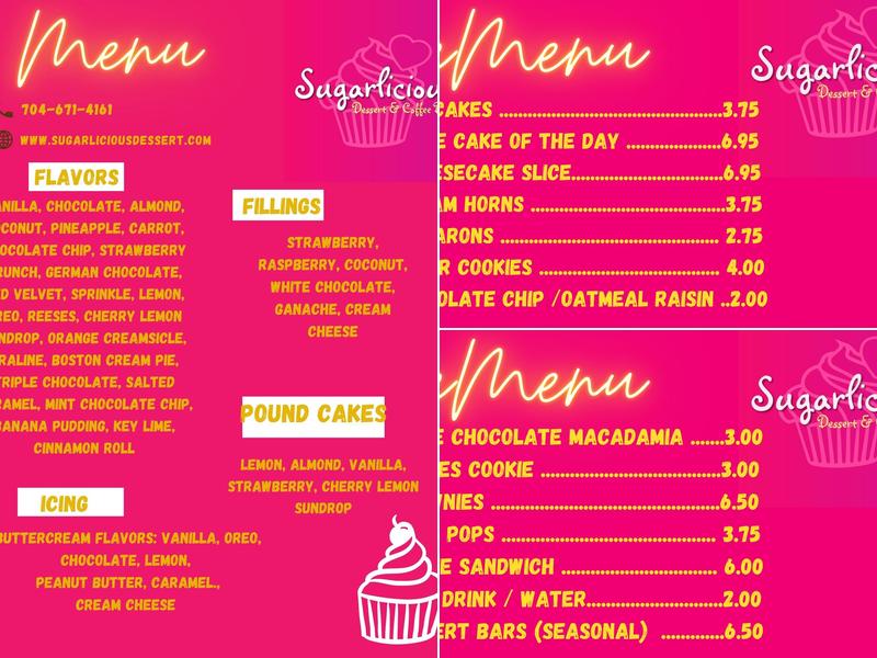 Sugarlicious Bakery Menu