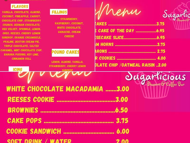 Sugarlicious Bakery Menu
