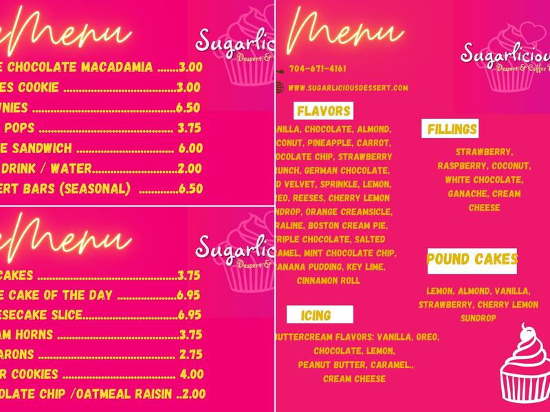 Sugarlicious Bakery Menu