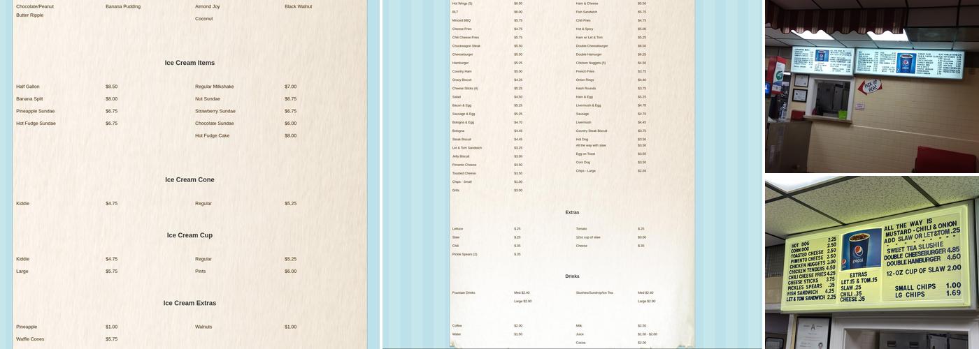 Tony's Ice Cream Menu